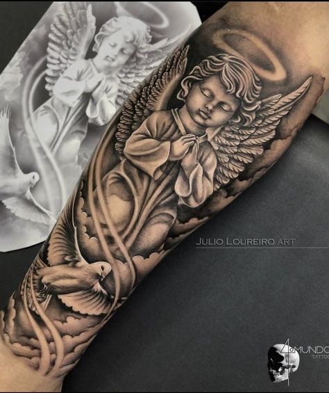 Angel Forearm Tattoo Men, Best Forearm Tattoos For Men, Memorial Tattoo Ideas, Remembrance Tattoos, Cool Arm Tattoos, Cool Forearm Tattoos, Half Sleeve Tattoos For Guys, Memorial Tattoo, Tattoo Design Book