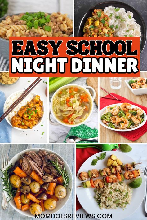 30 Easy School Night Dinner Recipes - Mom Does Reviews Shrimp Slow Cooker, School Night Dinner, Night Dinner Recipes, Pantry Recipes, Chicken Noodle Soup Easy, Freezer Friendly Meals, Chicken Fajita Recipe, Interesting Recipes, Fajita Recipe