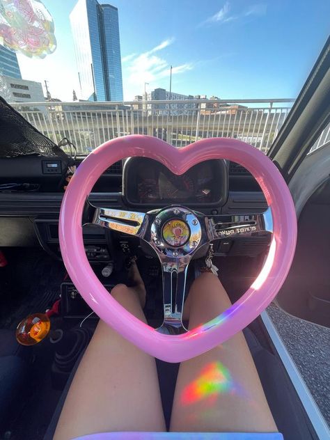 Tokyo Tom's Custom PINK Heart Steering Wheel (PRE ORDER)  Unique Hand Crafted Heat Shaped Wood Steering Wheel  Solid Weighted Steering Wheel Great for Show Purpose at  Car meets  Chrome Center Pokes  Includes Horn Button  We will only have limited stock    PRE-ORDER ONLY  AVAILABLE END FEBRUARY -MARCH 2021  ALL PRE-ORD Pink Car Accessories, Girly Car Accessories, Car Deco, Cool Car Accessories, Girly Car, Car Goals, Cute Car Accessories, Car Inspiration, Street Racing Cars