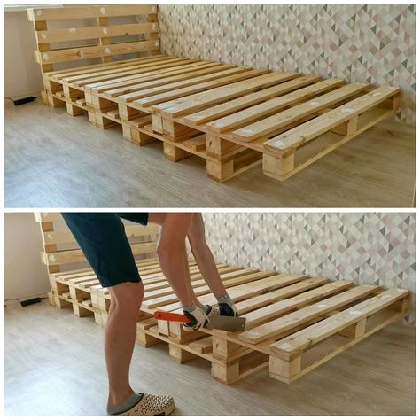 Pallet Bed Twin Size, Bed Frame From Pallets, Pallet Twin Beds, Diy Twin Bed Frame, Making A Bed Frame, Diy Twin Bed, Pallet Bed Frame Diy, Patio Bed, Painting Baseboards