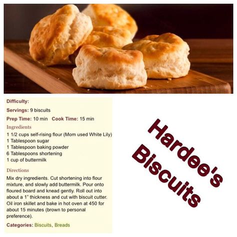 Hardee's Copycat Biscuits | Hardees biscuit recipe, Homemade biscuits recipe, Easy bread recipes Carls Jr Biscuits Recipe, Copycat Hardees Biscuits, Hardees Biscuit Recipe, Homemade Biscuits Recipe, Easy Biscuit Recipe, Homemade Bread Recipes Easy, Bisquick Recipes, Biscuit Bread, Biscuits Easy