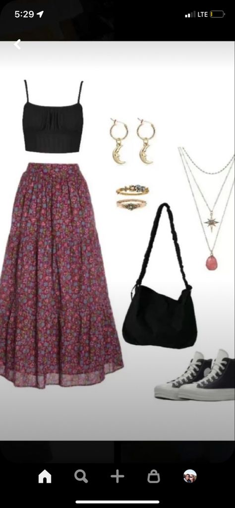 Long Skirt Tank Top Summer Outfits, Tank Top And Long Skirt Outfit, Converse And Long Skirt, Long Skirt Asethic, Long Skirt And Tank Top Outfit, Railbird Outfits, How To Style Long Skirts Summer, Long Skirt And Converse Outfit, Indie Long Skirt Outfits