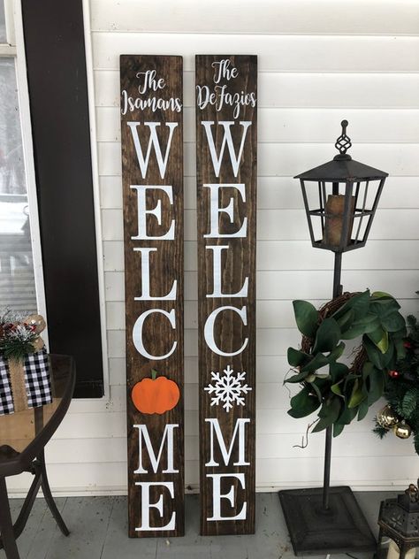 Porch Wood, Wooden Welcome Signs, Front Porch Signs, Front Door Porch, Porch Welcome Sign, Rustic Mirrors, White Chalk Paint, Front Door Signs, Wood Frame Sign