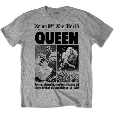 Queen Mens Tee: News of the World 40th Front Page Wholesale Ref:QUTS25MG Queen News Of The World, News Of The World, Queen Images, Front Page Design, Freddy Mercury, Queen Freddie Mercury, Queen Tshirt, Movie T Shirts, High Quality T Shirts