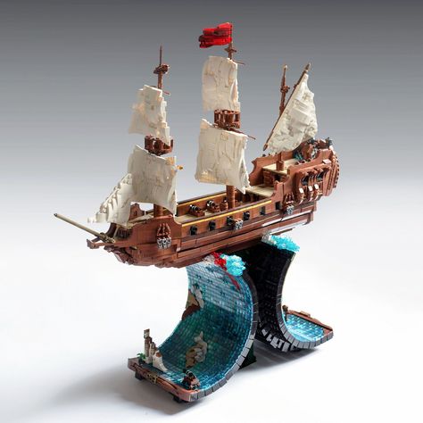 Cresting the wave of a pirate's life Lego Pirate Ship, Pirate Lego, Lego Watch, Lego Moc Ideas, Lego Boat, Lego Pirates, Ship Ideas, Lego Sculptures, Lego Ship