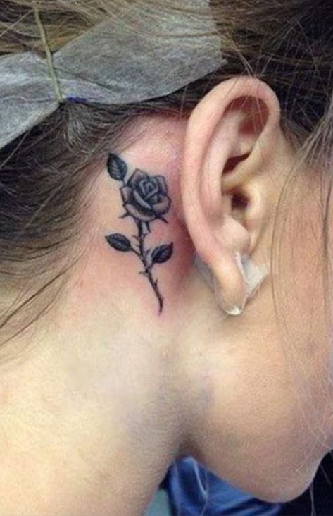 Rose Tattoo Behind Ear, Behind Ear Tattoos, See Tattoo, Tato Minimal, Small Matching Tattoos, Small Rose Tattoo, Small Pretty Tattoos, Petite Tattoos, Cute Tattoos For Women