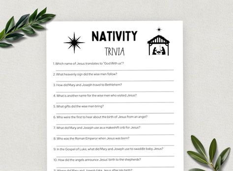 Nativity Trivia, Printable Youth Group Game, Christian Christmas, Sunday School Trivia Questions, Christmas Trivia, Nativity Game - Etsy Australia Christmas Sunday School, Christmas Sunday, Christmas Trivia Games, Nativity Story, Youth Group Games, Christmas Trivia, The Nativity Story, Printing Store, Church Activities