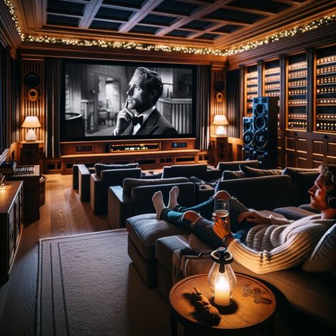 Man Cave Cinema Room, Media Rooms Ideas, Basement Theatre Room Ideas, Luxury Game Room Design, Theater Room Carpet, Movie Theater Bar, Gentleman Room, Home Movie Theater Room, Whisky Room