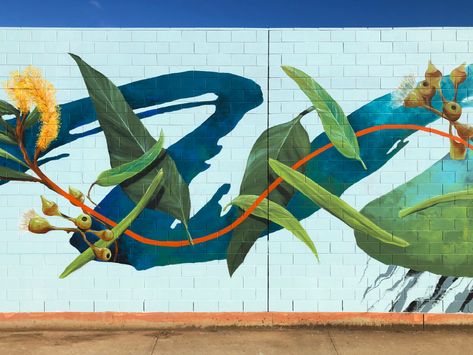 'MURRUMBIDGEE FLOW' 2019 - Wagga Wagga, NSW (AUS) — David 'MEGGS' Hooke Jungle Graffiti, River Mural, Nature Murals, James Ingram, 3d Film, Background Sky, Cinder Block Walls, Totem Animal, Wagga Wagga