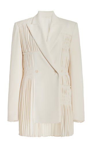 The New Collections | Moda Operandi Pleated Blazer, Blazer Mini Dress, Crepe Blazer, Fashion Design Portfolio, Jonathan Simkhai, Abayas Fashion, White Blazer, Formal Outfit, Jacket Design