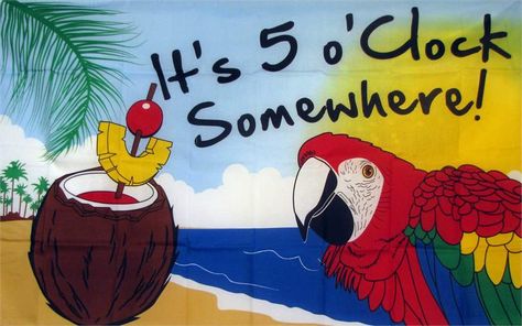 It's 5 O'clock Somewhere 3'x 5' Flag 5 O Clock Somewhere, Parrot Head, Party Flags, Garden Decor Items, 5 O Clock, Custom Flags, Parrot Bird, Outdoor Flags, Flag Banner