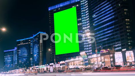 Large billboard with green screen for advertising on the modern building with Stock Footage #AD ,#green#screen#Large#billboard Billboard Green Screen, Building Billboard, Chroma Key, Alpha Channel, Print Designs Inspiration, Modern Buildings, Green Screen, Video Footage, Neon Lighting