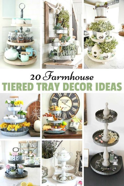 Two Tier Tray Decor, 3 Tiered Tray Decor, Tiered Tray Decor Kitchen, Tiered Tray Decor Ideas, Tray Decor Ideas, Three Tier Tray, Farmhouse Tiered Tray Decor, Tiered Tray Stand, Tiered Server