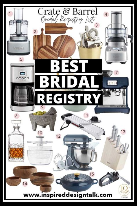 Love this bridal registry checklist for Bella's wedding shower. This is the perfect list of gift ideas for the bride to be!! Crate And Barrel Wedding Registry Ideas, Bridal Registry Must Haves, Bridal Registry Ideas, Bridal Registry Checklist, Wedding Registry Must Haves, Wedding Registry Gifts, Bridal Shower Gift List, Crate And Barrel Registry, Wedding Registry Essentials