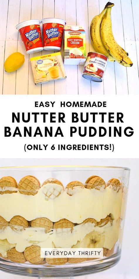 Banana Pudding Without Cool Whip, Easy Banana Pudding Without Bananas, Nutter Butter Banana Pudding Easy, Banana Pudding No Cream Cheese, Butter Butter Banana Pudding, Banana Pudding With Nutter Butter Cookies, Nutter Butter Banana Pudding Trifle, Easy Desserts With Pudding, Bills Wafer Banana Pudding