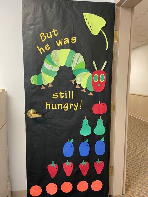 Very Hungry Caterpillar Door Decoration, March Is Reading Month Door Decorations, Hungry Caterpillar Classroom Theme, Caterpillar Bulletin Board, Eric Carle Classroom Decor, Toddler Classroom Decorations, Very Hungry Caterpillar Printables, Hungry Caterpillar Nursery, Hungry Caterpillar Classroom