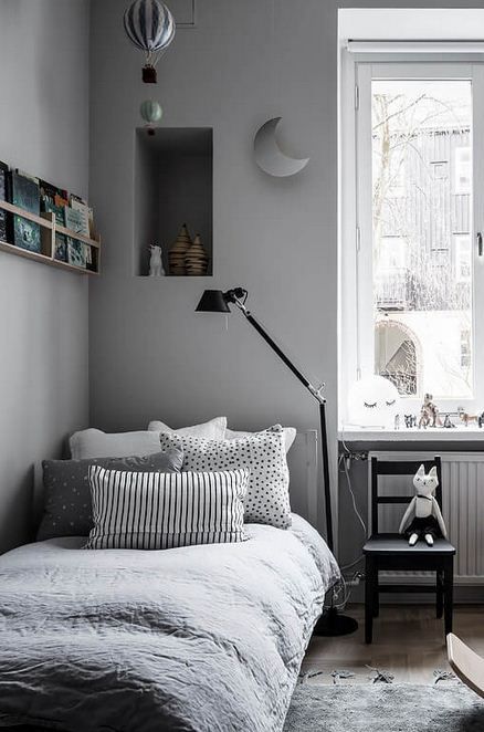 It's perfect decoration, this small room become beautiful neat bedroom, an smart decoration ideas for small space. #bedroomideas #smallbedroom Teenage Bedroom Decor, Small Teenage Bedroom, Neat Bedroom, Small Teen Bedroom, Kids Room Grey, Small Grey Bedroom, Beautiful Bedroom Decor, Grey Shades, Small Space Bedroom