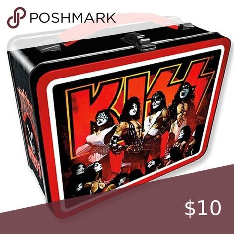 Rock Band KISS Novelty Lunch Box red and black. White Elephant Gift NEW NWT Kiss Merchandise, Kiss Gift, Tin Storage, Man Cave Ideas, Travel Things, Lunch To Go, Young At Heart, Tin Boxes, White Elephant