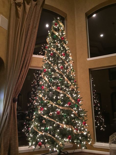 12ft Christmas tree with ribbon, red green and gold 6 Ft Christmas Tree Ideas, 12ft Christmas Tree Ideas, 12ft Christmas Tree Decoration, Christmas Tree Red Green And Gold, Christmas Tree Green Red Gold, Gold Red And Green Christmas Tree, 12 Foot Christmas Tree Decorations, Gold R Christmas Tree, 12ft Christmas Tree