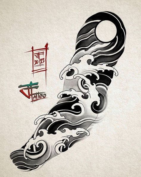 Japanese Water Tattoo, Tato Irezumi, Tatuajes Irezumi, Japanese Wave Tattoos, Tattoo Japanese Style, Wave Tattoo Design, Samurai Tattoo Design, Tattoo Background, Om Tattoo