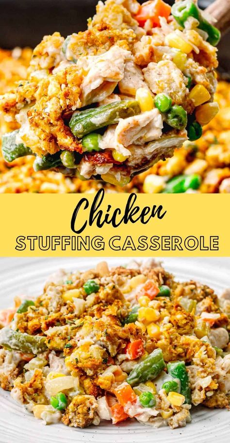 Rotisserie Chicken With Stuffing Casserole, Freezable Casseroles, Peas And Carrots Recipe, Chicken And Vegetable Casserole, Comfy Kitchen, Casserole Thanksgiving, Recipes Using Rotisserie Chicken, Chicken Stuffing Casserole, Chicken And Stuffing