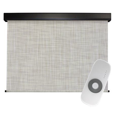 Keystone Fabrics Premier 10' x 8' Motorized Outdoor Sun Shade with Protective Valance and Remote, Larkspur Modern Roller Shade, Exterior Solar Shade, Patterned Window Treatments, Pearl Fabric, Patio Sun Shades, Park Project, Backyard Farm, House Name, Solar Shades