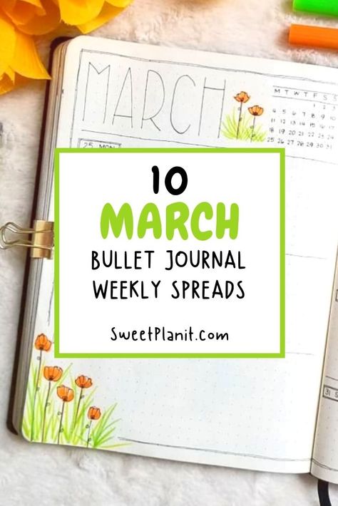 Bullet Journal Spread Ideas, Weekly Bullet Journal, Journal Spread Ideas, Bullet Journal Weekly Layout, March Bullet Journal, Bujo Weekly Spread, Bullet Journal Monthly Spread, Journal Weekly, Journal Layouts