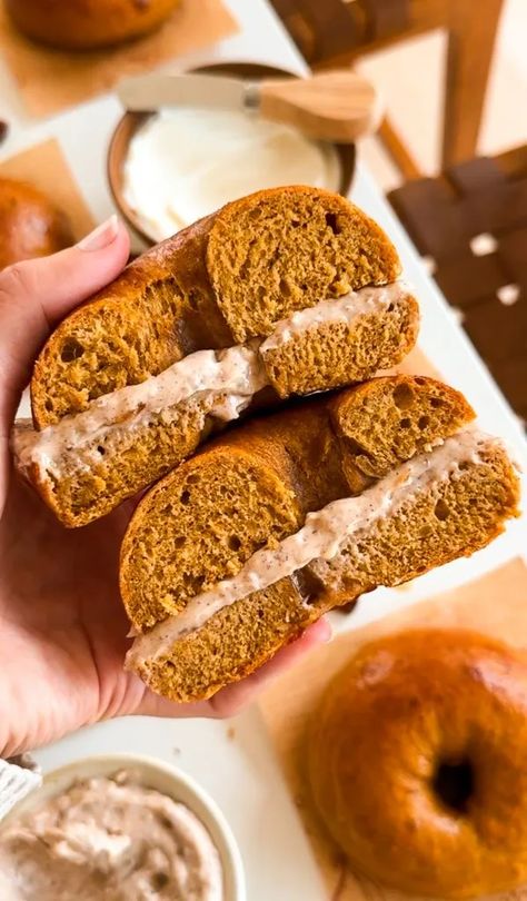 Homemade Pumpkin Bagels, Sweet Potato Bagel, Pumpkin Bagel Recipe, Pumpkin Bagels, Bagel Recipe, I Love Fall, Fall Flavors, Homemade Pumpkin, Love Fall