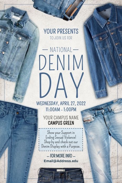 Jeans Day At Work, Denim Poster, Denim Display, Spirit Days, Design Jeans, Denim Day, Tag Template, Indigo Blue, Craft Videos