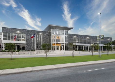 South Oak Cliff High School - Education Snapshots High School Exterior Design, High Schools Exterior, School Building Design Exterior, Lecture Hall Interior Design, High School Exterior, High School Architecture, High School Building, Oak Cliff, School Building Design