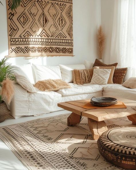 Elegant Boho Living Room, African Living Rooms, Living Room Design Boho, Modern Bohemian Decor, Boho Living Room Ideas, Boho Apartments, Earthy Living Room, Earthy Home Decor, Cozy Interior Design