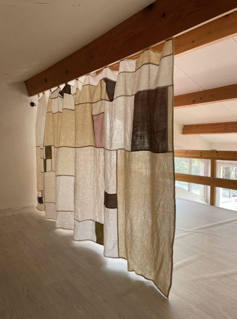 Cottage Core House Interior, Cottage Core House, Calming Interiors, Patchwork Curtains, Modern Rustic Homes, Stylish Curtains, Linen Lights, Waiting List, Patch Work