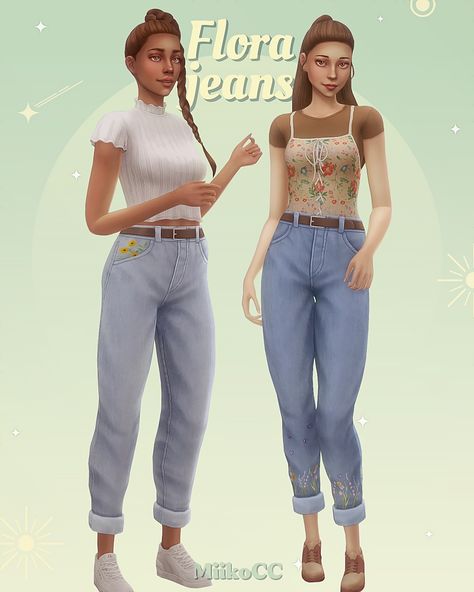 Flora jeans - The Sims 4 Create a Sim - CurseForge Ts4 Cc High Waisted Jeans, Sims 4 Mm Jeans, Sims 4 Mom Jeans, Sims 4 Jeans Cc Maxis Match, Sims 4 Cc Jeans Maxis Match, Teen Jeans, Cc Clothes, Sims 4 Mm, Retro Jeans