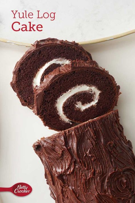 Log Cake Recipe, Easy Yule Log Recipe, Rolled Cake, Yule Log Cake Recipe, Yule Log Recipe, Betty Crocker Cake Mix, Christmas Yule Log, Chocolate Yule Log, Recipes Using Cake Mix