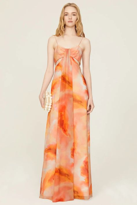 Tie Dye Gown, Coral Long Dress, Gathered Maxi Dress, Bride Suit, Aidan Mattox Dress, Print Chiffon Maxi Dress, Aidan Mattox, Long Midi Dress, Long Dress Casual