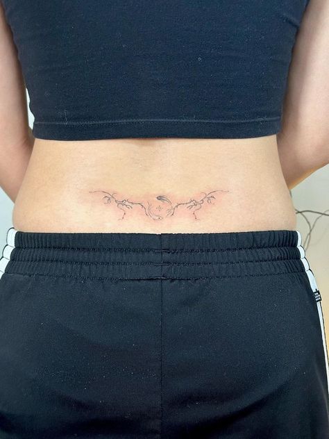 Lower Back Ocean Tattoo, Classy Lower Back Tattoos, Koi Fish Lower Back Tattoo, Celestial Lower Back Tattoo, Lower Back Tattoo Ideas For Women, Ocean Lower Back Tattoo, Cool Lower Back Tattoos, Classy Lower Back Tattoos For Women, Star Lower Back Tattoos