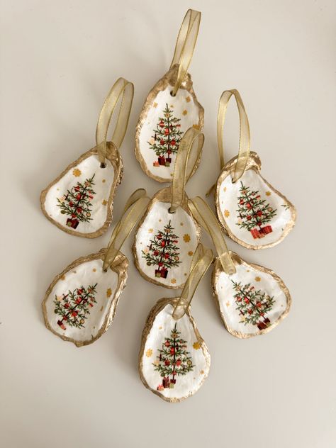 Beachfront Creations Oyster Ornament, Gold Pearl Earrings, Coastal Wall Art, Oyster Shell, Pearl Shell, Shell Earrings, Shell Necklaces, Ornaments Diy, Diy Christmas Ornaments