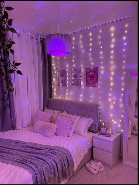 Fairy Lights Room, Bedroom Purple, Bedroom Ideas For Small Rooms Cozy, Cute Apartment, Room Redesign, Bedroom Goals, Room Makeover Inspiration, Small Room Bedroom, Teen Room