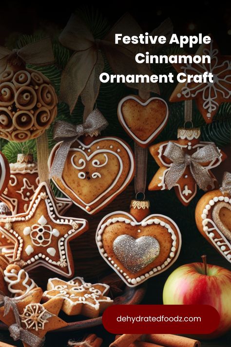 Festive apple cinnamon ornaments in holiday shapes hanging on a tree branch. Cinnamon Christmas Tree Ornaments, Thanksgiving Ornaments Diy, Cinnamon Ornaments Easy, Apple Cinnamon Ornaments, Christmas Tree Ornaments Diy Cinnamon, Cinnamon Clay Ornaments, Cinnamon Glue Applesauce Ornaments, Cinnamon Apple Sauce Ornaments, Cinnamon And Applesauce Ornaments Recipe