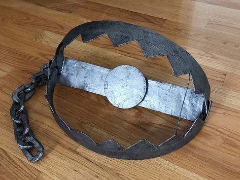 Paper maché bear trap prop | Manning Makes Stuff Saw Movie Props, Diy Cryptid Decor, Fake Intestines Diy, Halloween Decorations Room Diy, Diy Halloween Paper Decorations, Haunted Carnival Decorations Diy, Halloween Decorations Cardboard, Halloween Cardboard Decorations, Diy Horror Decor