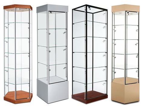 Glass Display Towers Corner Glass Cabinet, Glass Corner Shelves, Glass Curio Cabinets, Glass Display Shelves, Dinning Room Sets, Cardboard Display Stand, Trade Show Flooring, Retail Display Cases, Glass Display Box