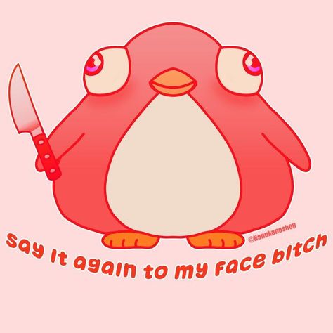 Pink penguin with a knife threatening anyone around you menacingley. Kawaii cartoon animals #penguin craft #Pink penguin icon #meme shirts graphic tees Penguin With A Knife, Penguin Icon, Pink Penguin, Cartoon Penguin, Meme Shirts, Penguin Craft, Shirts Graphic Tees, Kawaii Cartoon, Pink Shirt