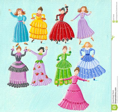 Countdown To Christmas - 4 Days To Christmas « Success with Dr. Jerry - the First Nine Ladies Dancing, Dancing Illustration, Acrylic Illustration, Ladies Dancing, Dancing Pose, Seven Swans, All About Dance, Days To Christmas, Countdown To Christmas