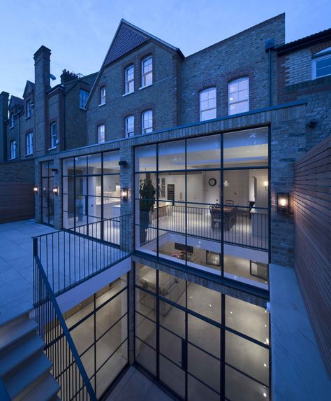 Crittal Doors Extension, Ground Floor Extension, Cape Cod House Exterior, Crittal Doors, London Homes, Polished Concrete Floor, Basement Construction, Crittal Windows, Georgian Terrace