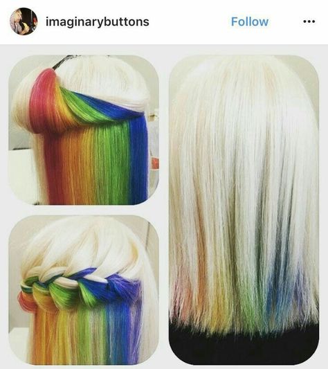 Rainbow Hair Hidden, Hidden Rainbow Hair, Underlights Hair, Opal Hair, New Hair Trends, Rainbow Hair Color, Bright Hair, Unicorn Hair, Colored Hair