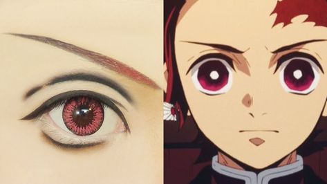 Tanjiro Eye Makeup, Tanjiro Makeup Cosplay, Tanjiro Scar Makeup, Tanjiro Makeup, Tanjiro Eyes, Eye Makeup Red, Tanjiro Cosplay, Scar Makeup, Diy Eyeshadow