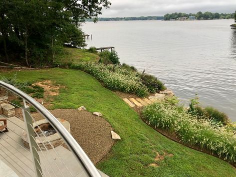 Yard of the Week: Lake House Landscape Composed Like a Symphony Landscape On A Hill, Lake Landscape Design, Lake House Landscape, Lake Landscaping, Landscaping On A Hill, Lakefront Property, Interior Design Software, Lake Landscape, Summer Getaway