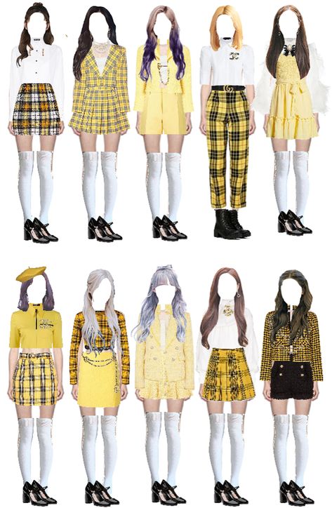 Twice I can’t stop me inspiration| Yellow💛 outfit ideas | Yellow Outfit Ideas, Lilac Fashion, Kpop Concert Outfit, Bts Inspired Outfits, Yellow Outfit, Platinum Blonde Hair, Kpop Fashion Outfits, Platinum Blonde, Girls Fashion Clothes