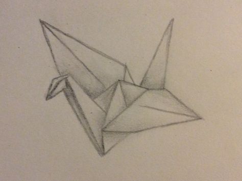 Origami Bird Drawing, Origami Sketch, Origami Drawing, Origami Cranes, Bird Sketch, Origami Bird, Paper Birds, Origami Crane, Paper Crane