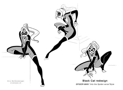 Black Cat Redesign, Female Spiderman, Spiderman Into The Spider Verse, Cat Superhero, Spiderman Black Cat, Felicia Hardy, Marvel Character Design, Marvel Heroines, Spiderman Suits